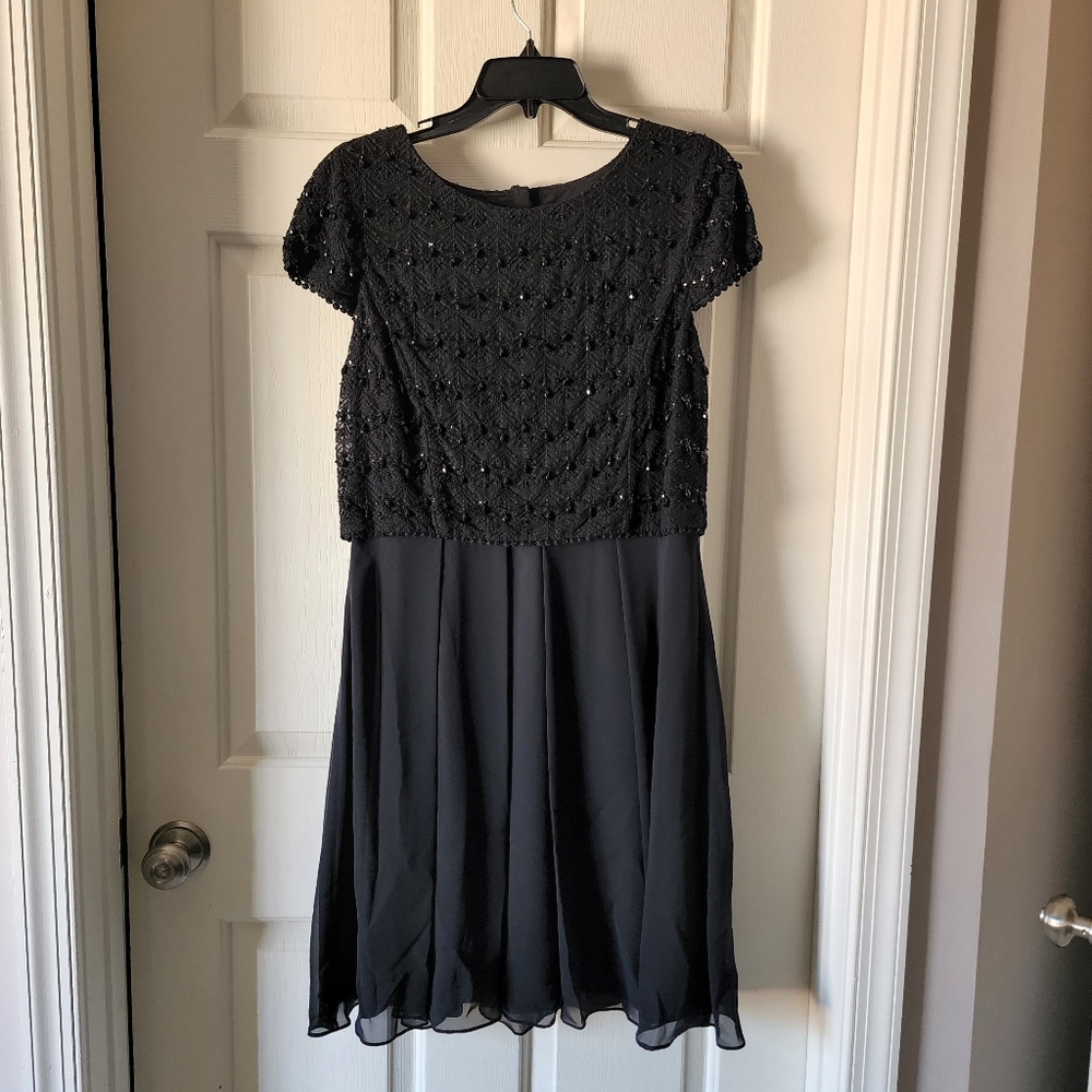 NEW Tahari Black Beaded Short Chiffon Evening Dress (Size 10)
